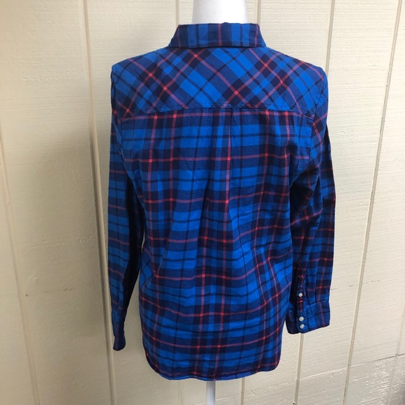 J. Crew Blue Plaid Button Down Boy Fit Women Large - Picture 5 of 6